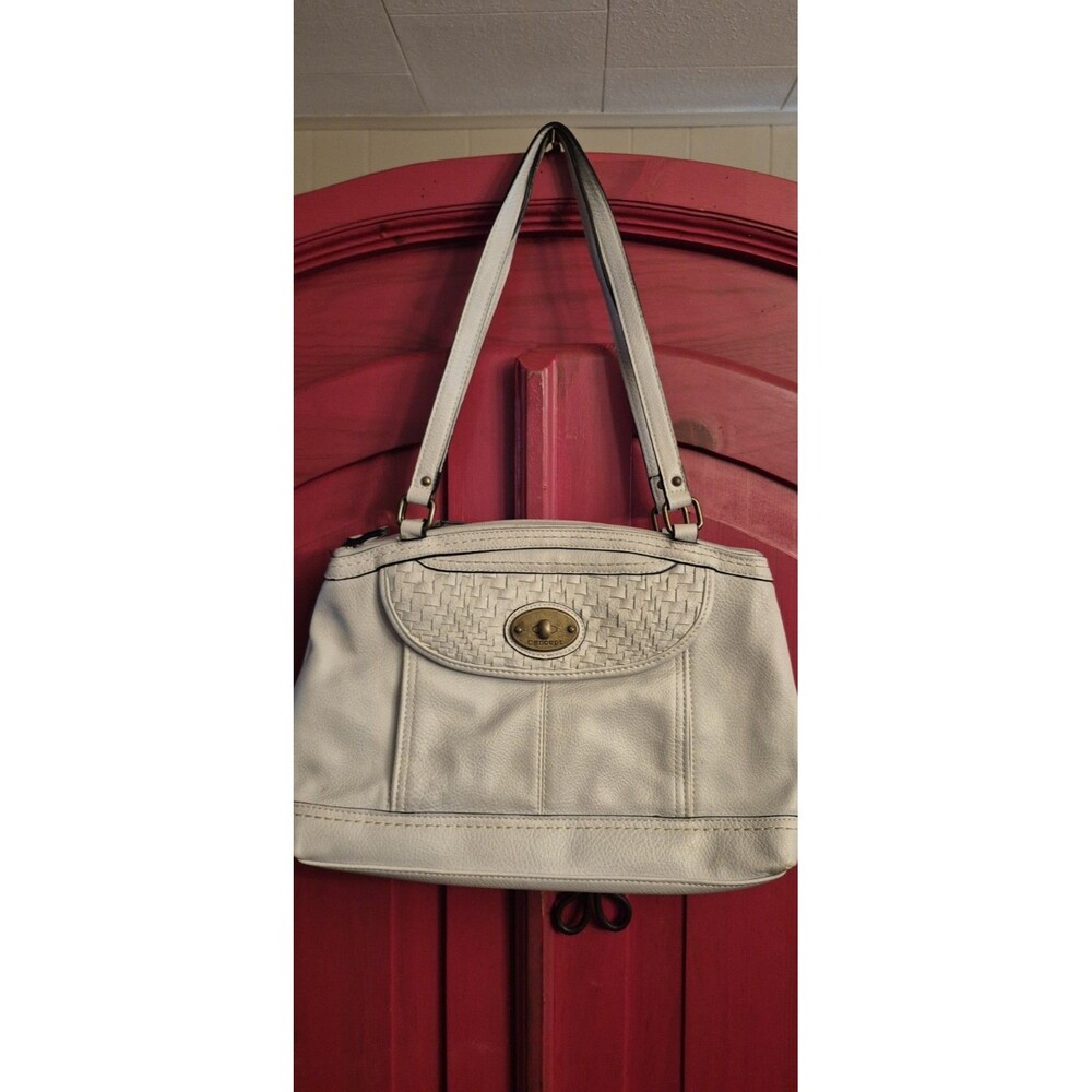 Born Concept Large Shoulder Tote Hobo Bag Ivory Vegan Leather 3 Compartment EUC